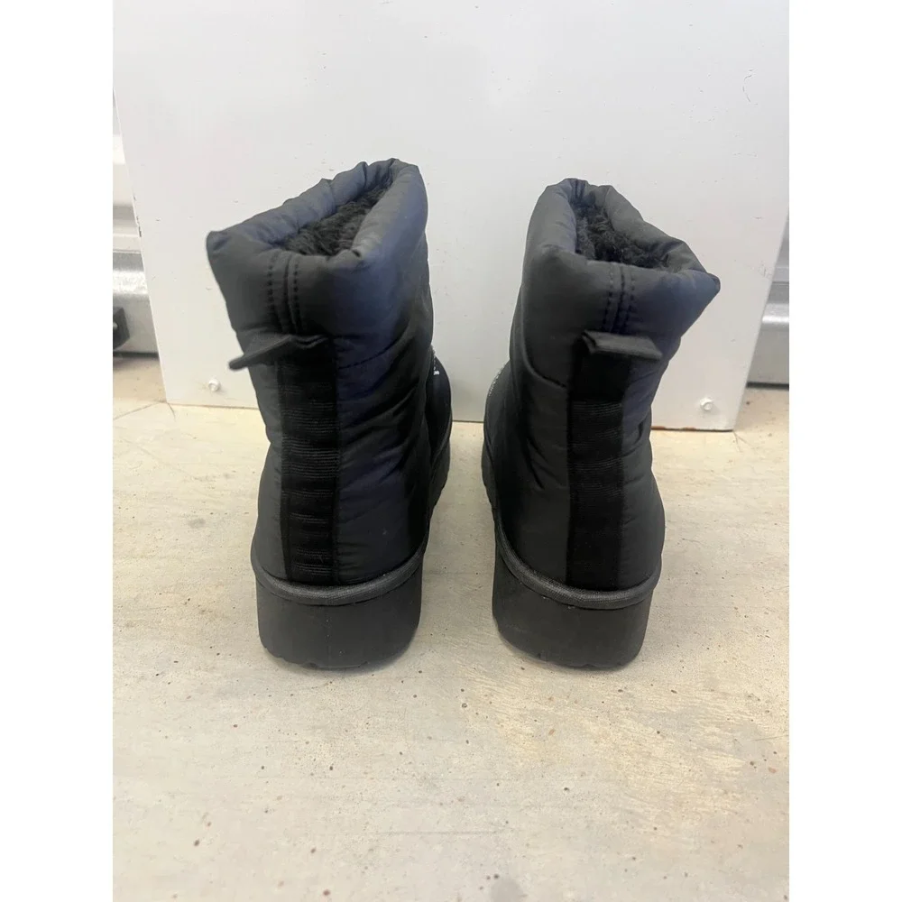 Bebe Winter Boots Girls US 1 Black Rhinestone Logo Fur Lined Platform Casual